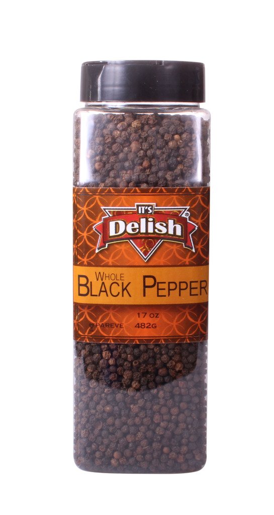 Whole Black Peppercorns for Grinder - By It's Delish (Large Jar), Dark Brown