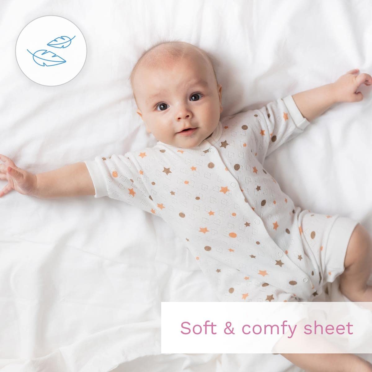 Sábana Ajustable 100% algodón para bebés se Adapta a la Cama de 90 x 50 cm (Blanco)