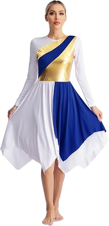 Long Sleeve Praise Dance Dress for Women Worship Dance Costume Metallic Liturgical Dancewear