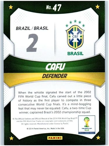 Miniatura 2 de 2014 Panini World Cup Prizm World Cup Stars #47 Cafu Brazil Soccer Card