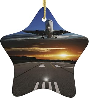 Airport Christmas Hanging Ceramic Star Ornament,Handcrafted White Porcelain with Gold String for Xmas Decoration