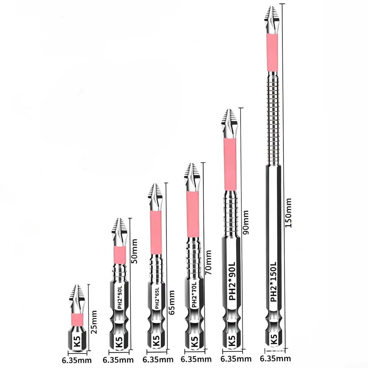 Bit per trapano PH2 Magnetico 6.35mm, Punta in Acciaio K5 per dura(6PCS)