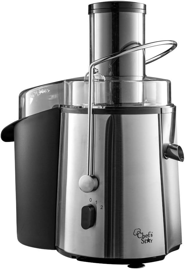 Chef's Star Juicer Wide Mouth Fruit& Vegetable Juice Extractor - Stainless Steel - 220V - Type G Plug for United Kingdom (UK), England, Hong Kong, Ireland, Scotland, UAE & more!