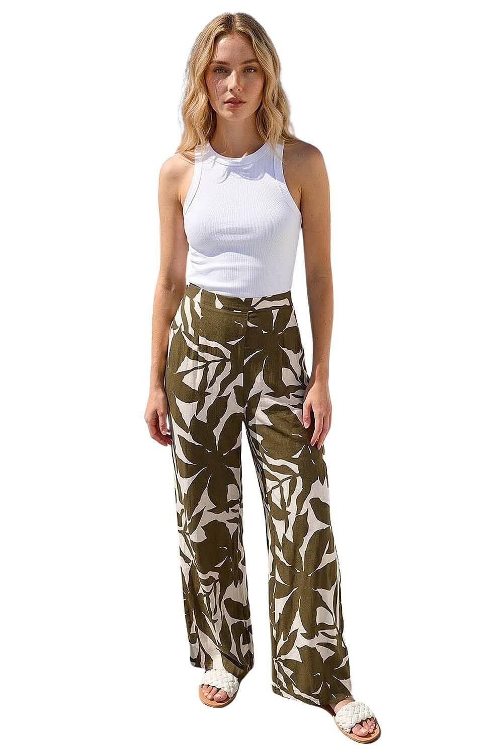 Roman Women's Floral Mono Wide Leg Trouser in Ivory | Size: 20