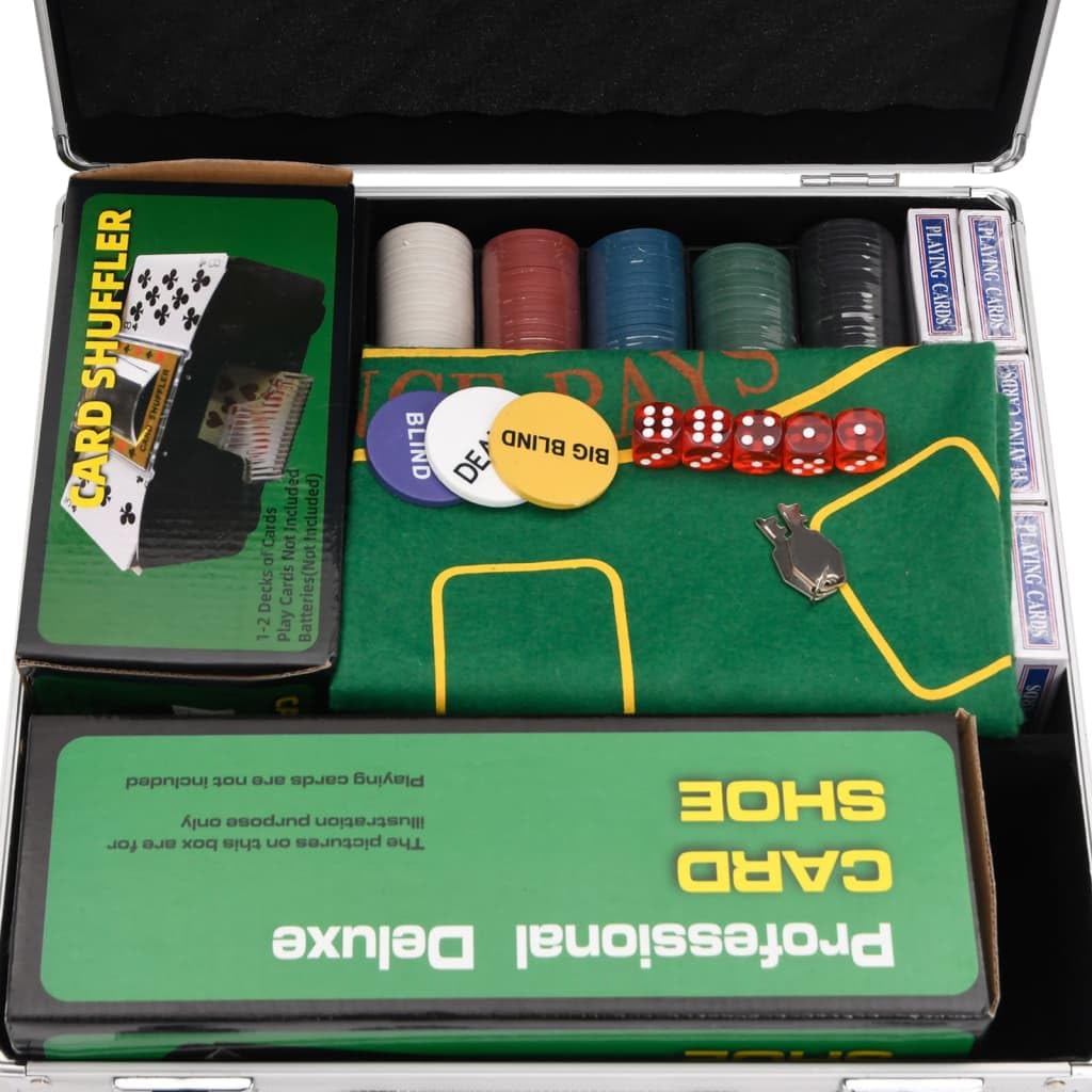 Zestaw żetonów do pokera 600 szt. 4 g z aluminiową walizką, automatyczny mikser kart, but na karty, mata do gry, kostka, guzik do gry w kasynie, Texas Holdem Black Jack Roulette Party Wieczór