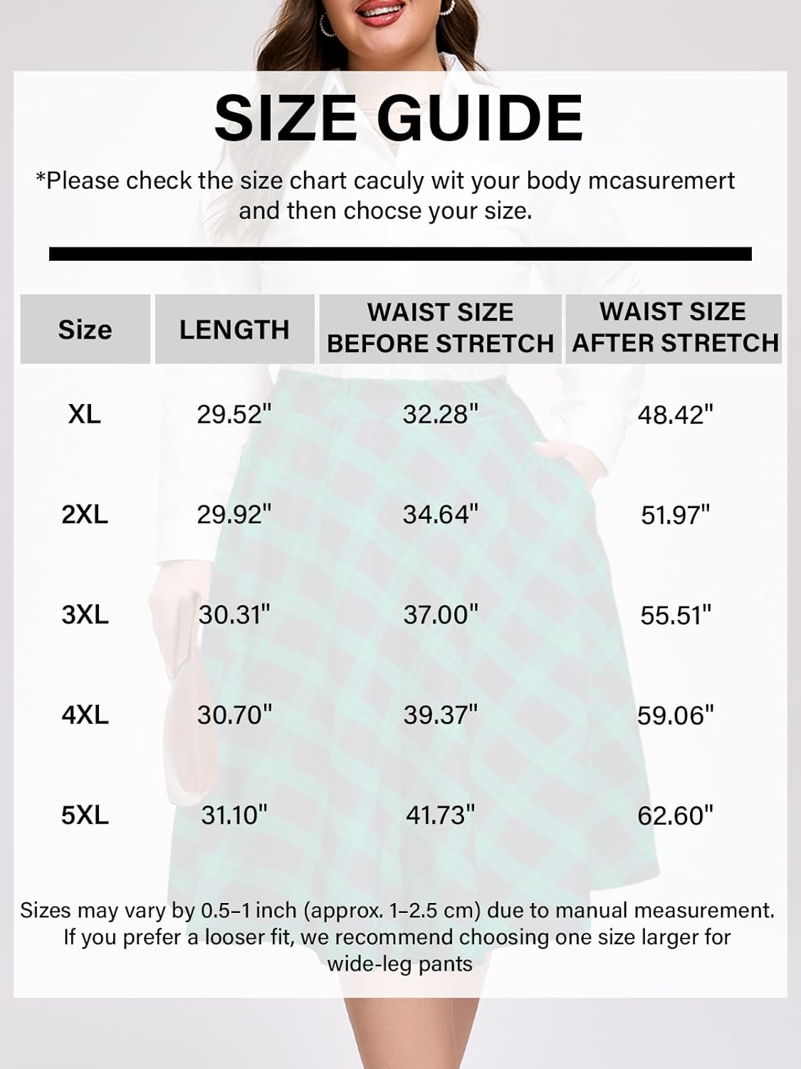 Moon Wood Women's Plus Size Midi Skirt High Elastic Waist A-Line Flared Skater Skirts with Pockets - Image 7
