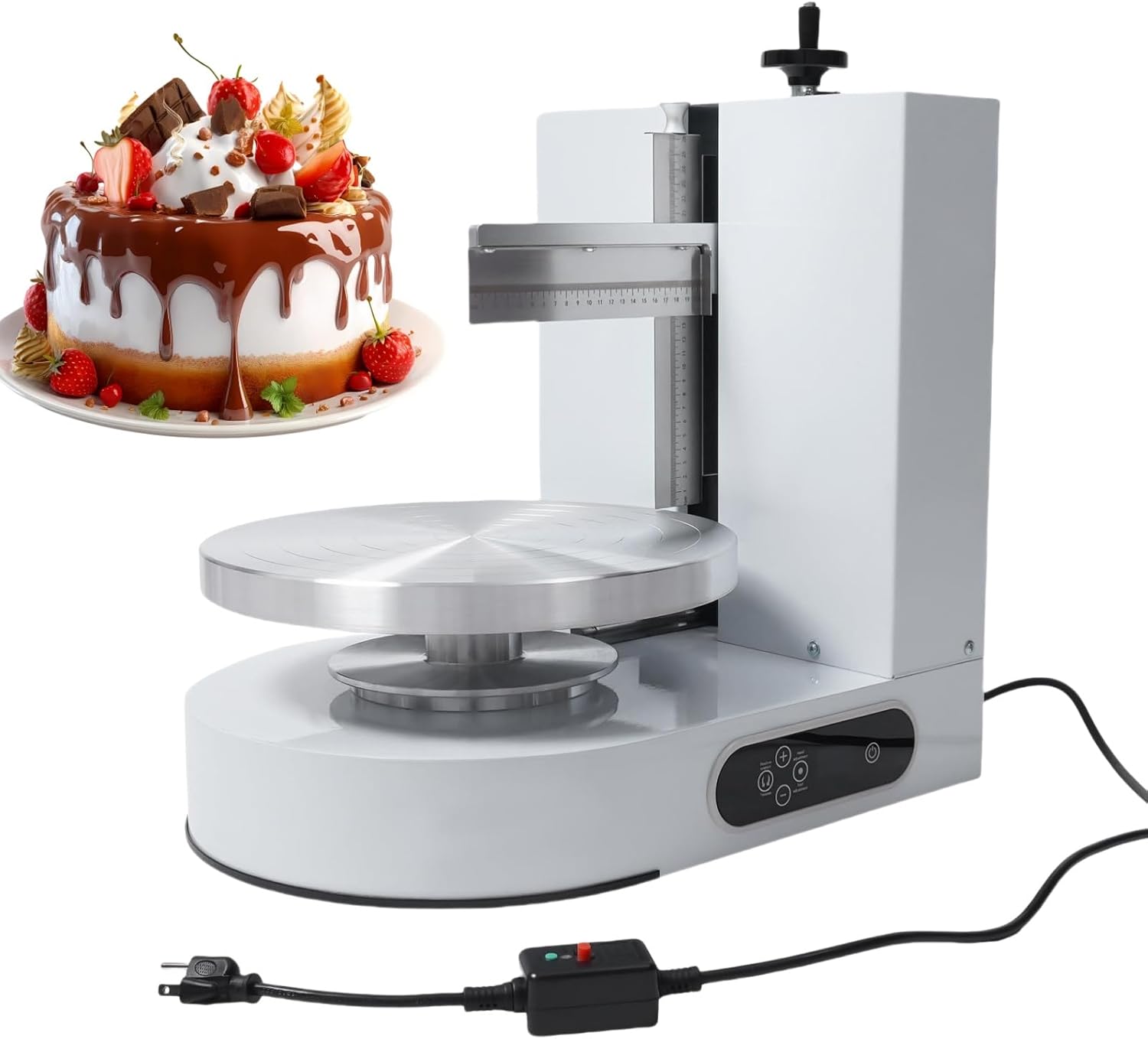 Automatic Cake Decorating Machine, 200W Cake Cream Spreading Coating Smearing Machine for 4" to 12" Cake, Professional Cake Frosting Applicator W/LCD Display & Adjustable Scraper (Pink)