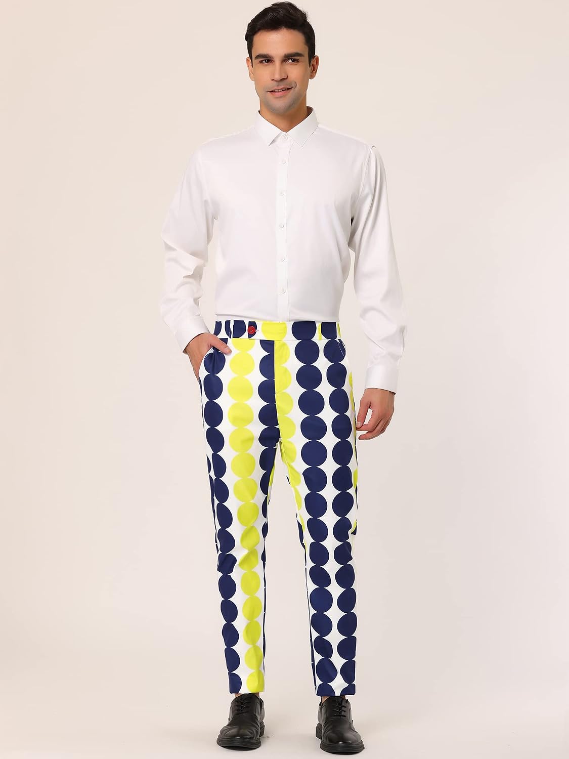 Lars Amadeus Men's Casual Geometric Printed Color Block Flat Front Dress Pants