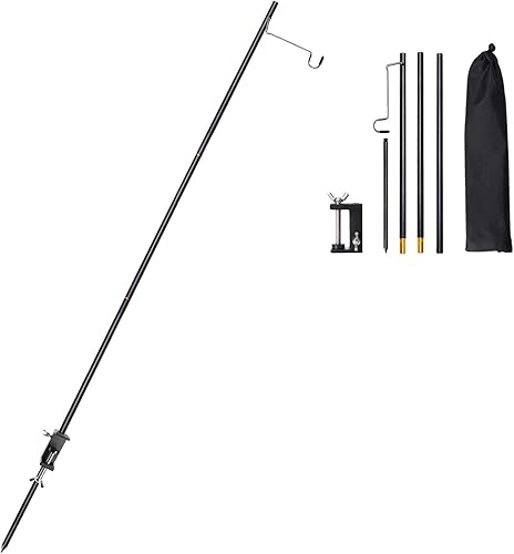 TOBWOLF - Barra de lámpara plegable portátil con estaca, soporte ligero y plegable de aluminio, soporte de luz para colgar para picnic, senderismo,
