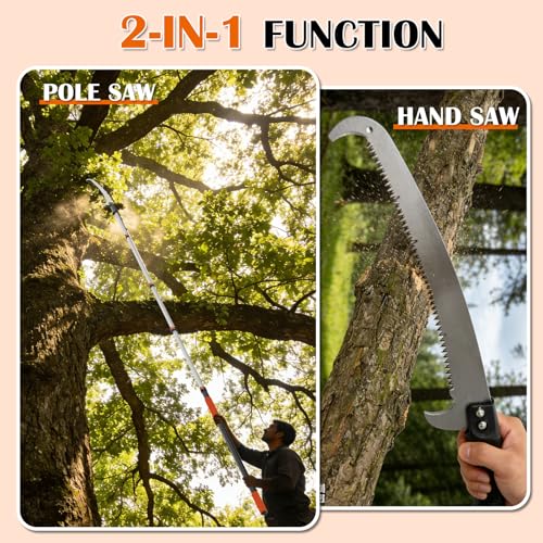 Image of Buyplus 26FT Reach Pole Saws for Tree Trimming, Pole Saw with 5-20FT Telescoping Extension Pole, Pruning Saw with 24 inch 3X Detachable Saw, Non-Slip Handle, Tree Trimmer for Garden Yard Palms Shrubs