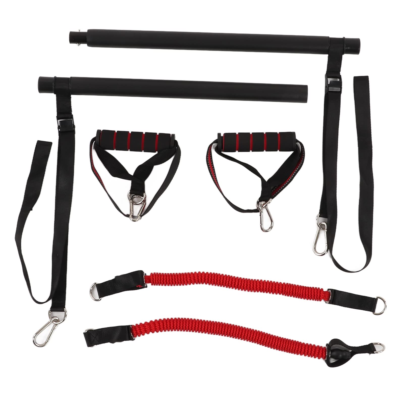 Portable Pilates Bar Kit with Bands for Versatile Workouts, Yoga and Training, Non Slip Handles, Assembly, 30 lbs Tension Ropes (2 Webbing Tube)