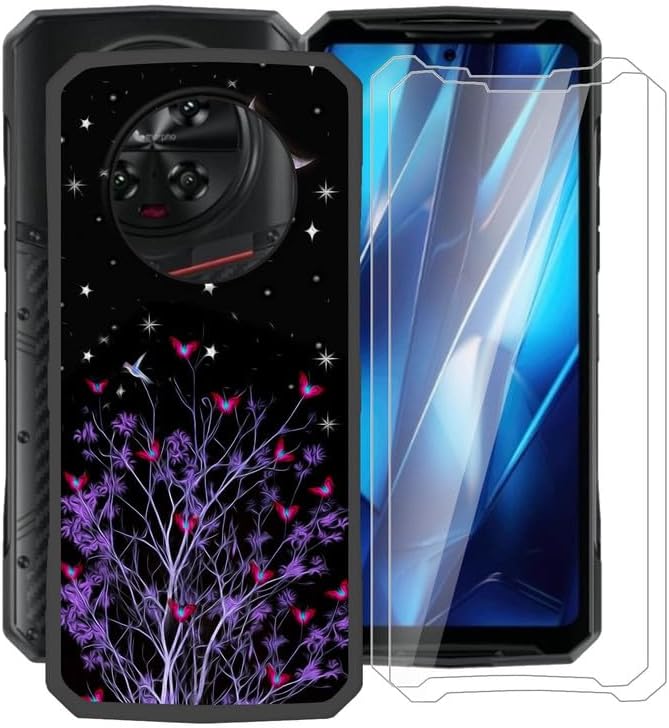 Phone Case for Doogee DK10 (6.67") with [2 x Tempered Glass Protective Film], Ultra-Thin Shockproof Bumper Cover Black Soft Silicone Case for Doogee DK10 - Purple Night