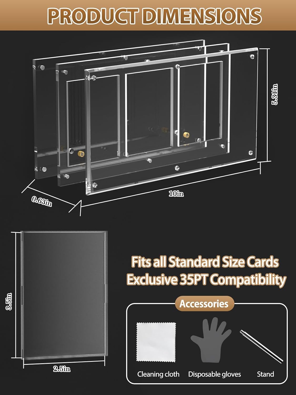 Acrylic Trading Card Display Frame Magnetic Card Holder Case with Stand & Inner Case 35PT，UV Protection Frame for Pokemon, Sports, Baseball, Football,Hockey MTG Yugioh Comic Cards (Clear, 3-Slot)