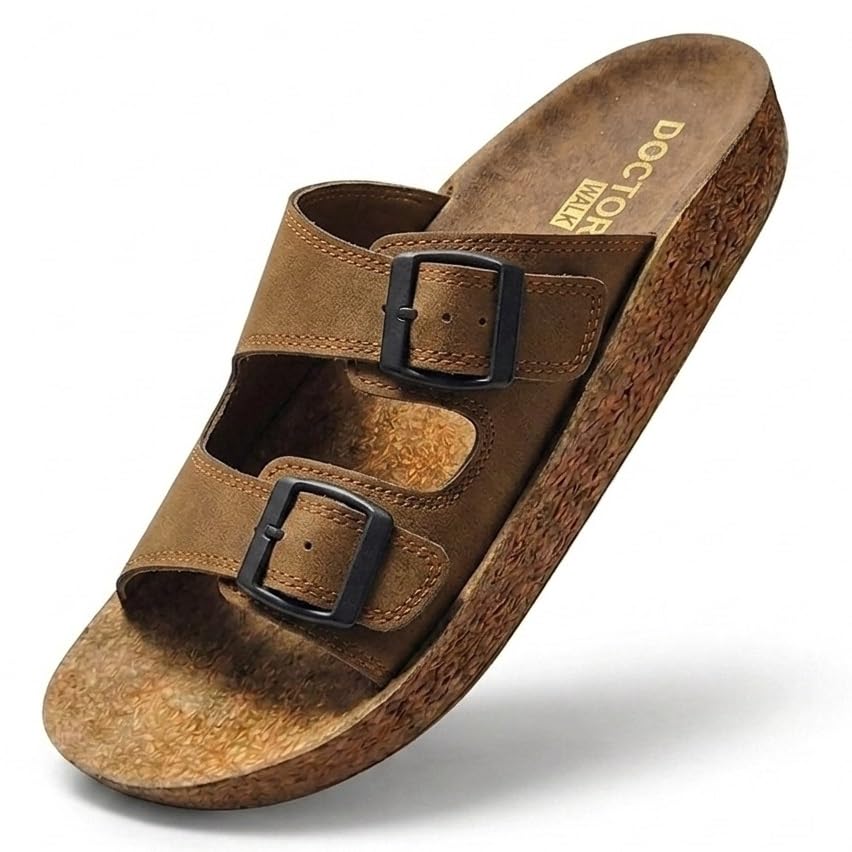 Men's Lightweight Arch Support Doctor Slipper | Comfortable Flat Open-Toe Daily Wear Flip Flops & Chappals - Black-image-41