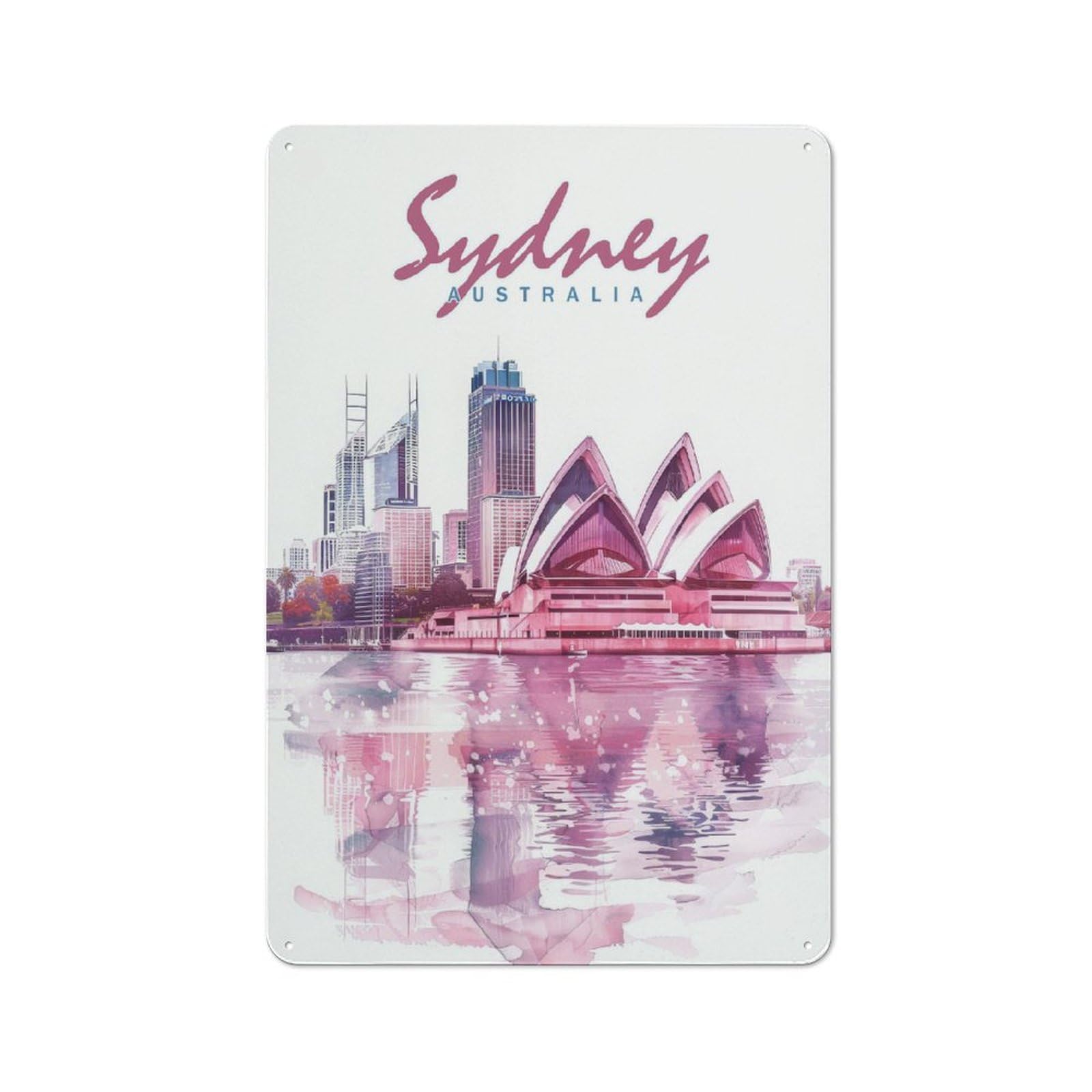 Junmoney Sydney City Watercolor Country Vintage Metal Wall Decor 30X20cm, Farmhouse Metal Sign For Kitchen, Cottage, Porch Or Garden Room