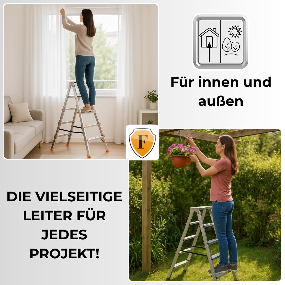 Fortena Haushaltsleiter Doppelleiter 2x6 Stufen Aluminium 120 kg Belastung