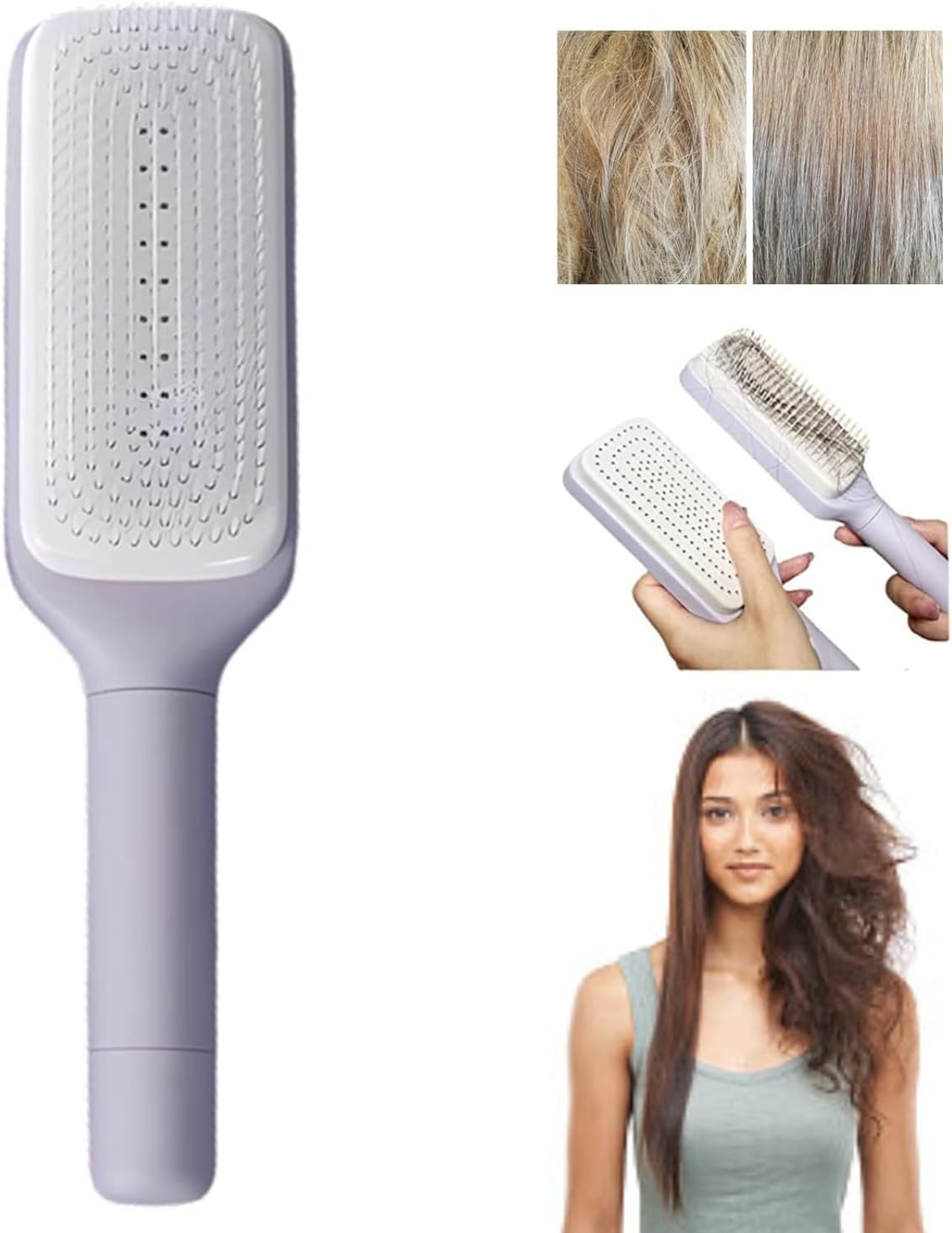 Birudmart Self-Cleaning Anti-Static Massage Comb,4 In 1 Hair Brush, Scalable Rotate Lifting Self Cleaning Massage Scalp Hairbrush 3D Air Cushion Hair Brushes for Women
