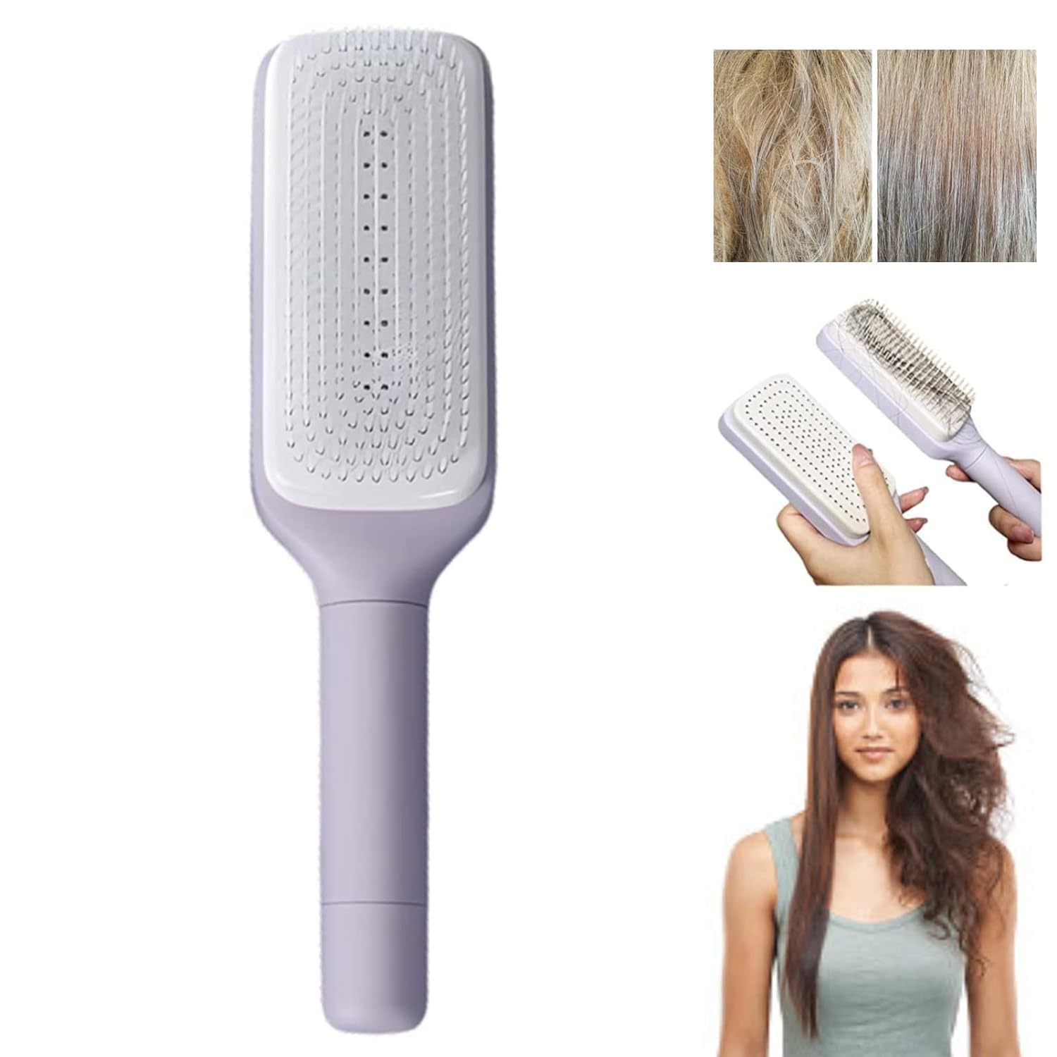 Birudmart Self-Cleaning Anti-Static Massage Comb,4 In 1 Hair Brush, Scalable Rotate Lifting Self Cleaning Massage Scalp Hairbrush 3D Air Cushion Hair Brushes for Women