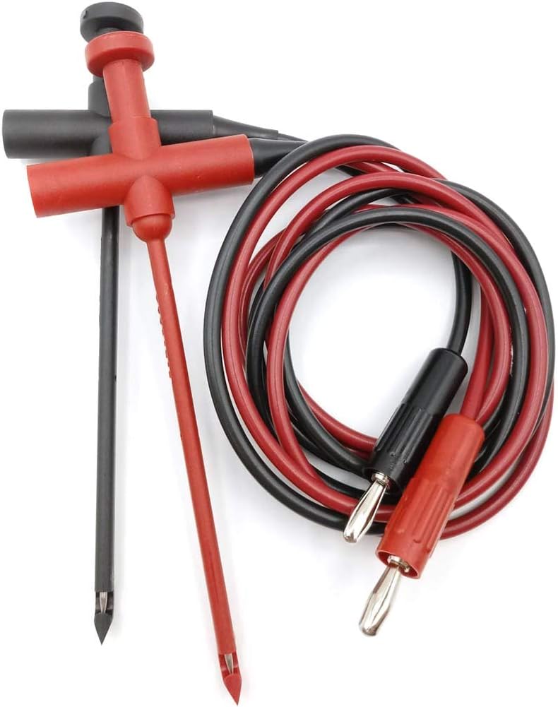 E-Z-HOOK Multimeter Test Lead - Insulation-Piercing Macro-Hook to Standard Banana Plug (4 mm) (18 AWG PVC - 36" Long) - Set of 2: Red, Black (BXEL-36R/B)