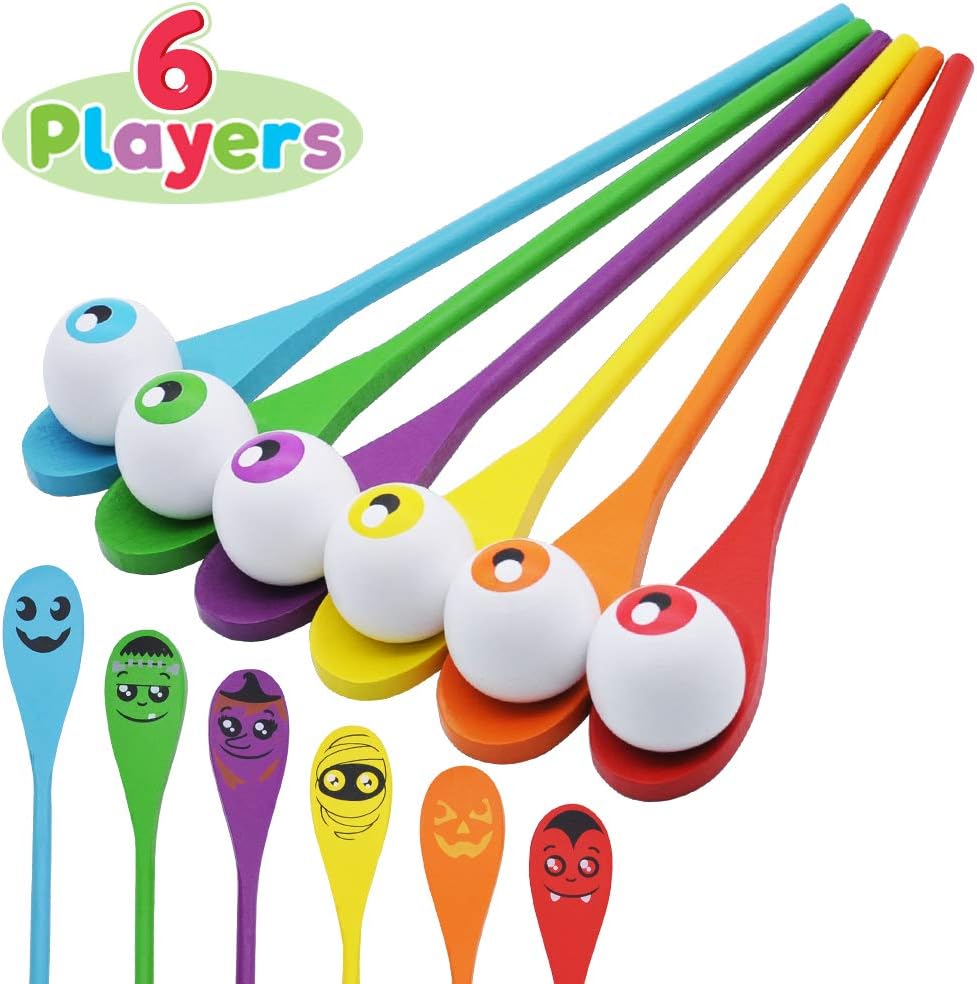 JOYIN Halloween Egg and Spoon Race Game Set; 6 Eyeballs and Spoons with