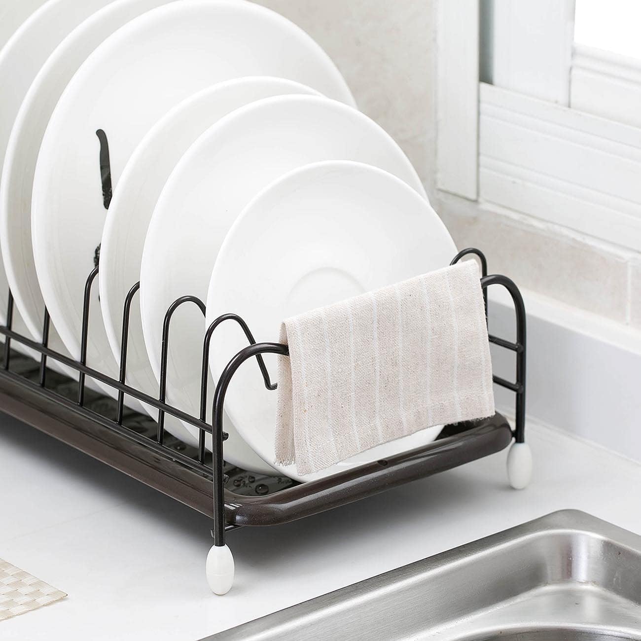Escurreplatos Soporte De Estante Secado Platos Cocina Hierro con Bandeja, Almacenamiento Vajilla, Escurridor Placa Organización Cocina