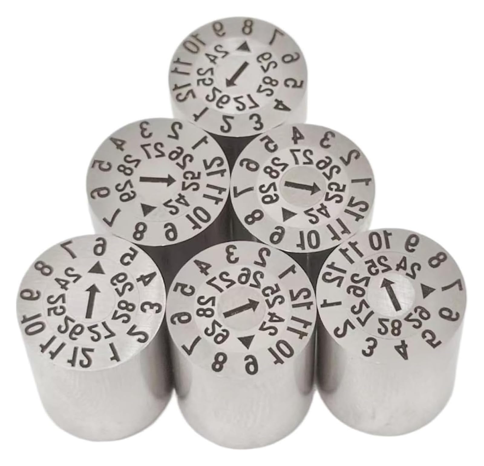 einstellbarer doppelter Datumscode, Verstellbarer Doppel-Datumscode-Stempel, Kunststoffspritzguss, verschiedene Größen, Edelstahl, 2er- oder 5er-Pack(5pcs 6x20mm)