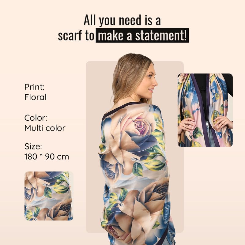 Image of Trillion London Spring Collection | Designer Silk Scarf For Women UK | Lightweight Neck Scarves | Shawl Wraps | Suitable for Daily Life | Smooth & Soft Finish | Gift for Women | Size-180cm x 90cm