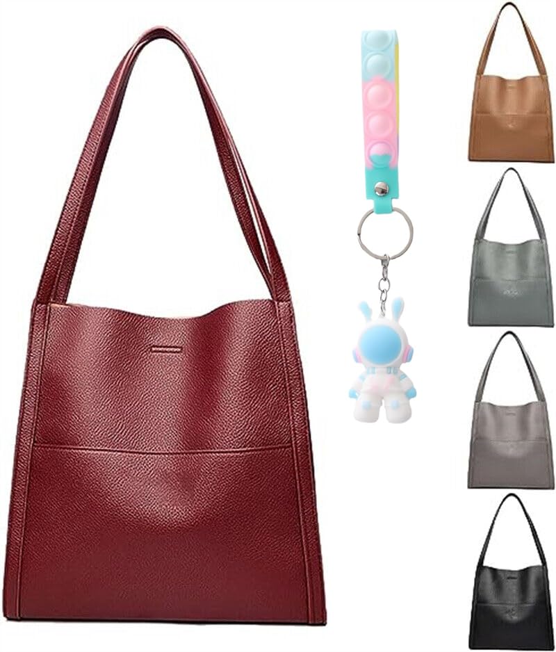 Solid Color Simple Genuine Leather Shoulder Bag for Women (Red)