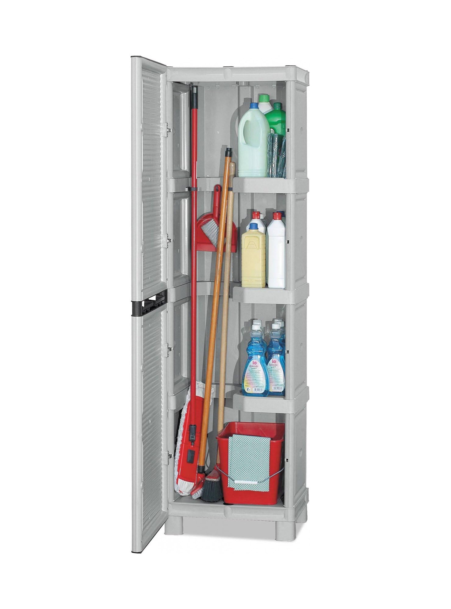 Dmora Armadio da esterno Liegi, Mobile Outdoor, Armadio per lavanderia Multiuso, 100% Made in Italy, Grigio Chiaro, 50x39h172 cm