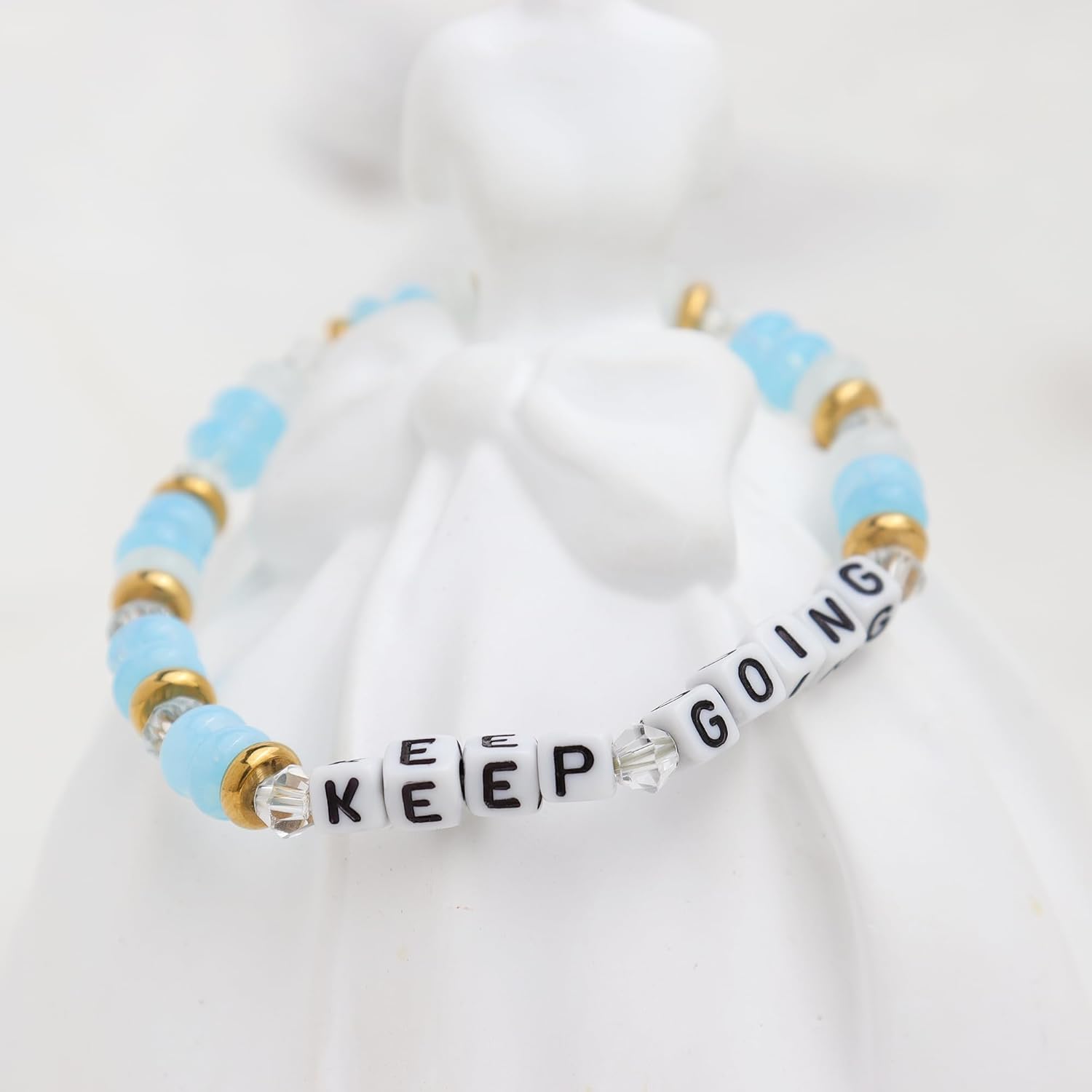 Crystal Letter Beaded Stretch Bracelets for Women, Trendy Boho Gold Natural Stone Beads Bracelet Jewelry Gift. - Image 6