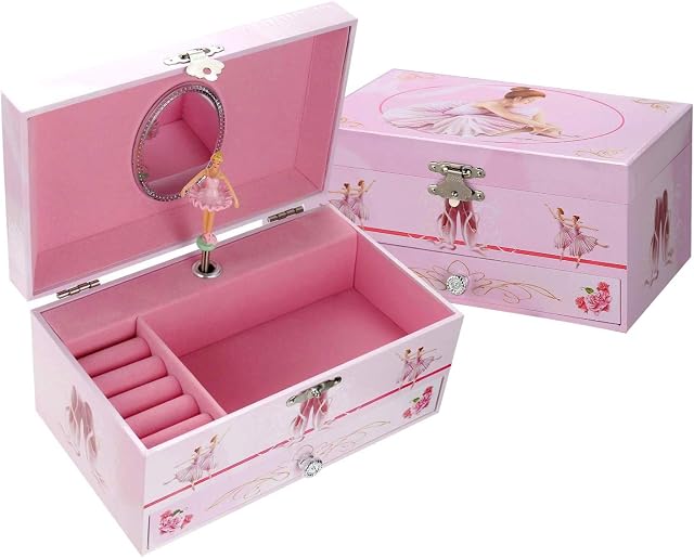 TAOPU Sweet Musical Jewelry Box with Pullout Drawer and Dancing Ballerina Girl Figurines Music Box Jewel Storage Case for Girls