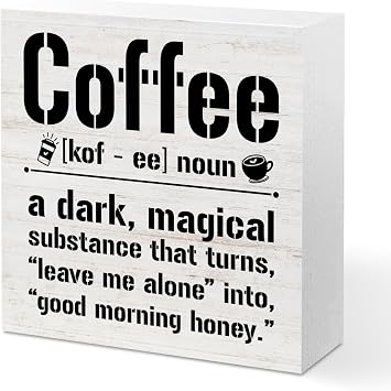 Funny Coffee Bar Accessories Sign Decor, Wood Box Sign Desk Decor | Farmhouse Coffee Bar Decor Funny Coffees Definition Wooden Box Desk Decorative Signs for Home Farmhouse Table Shelf Cubicle