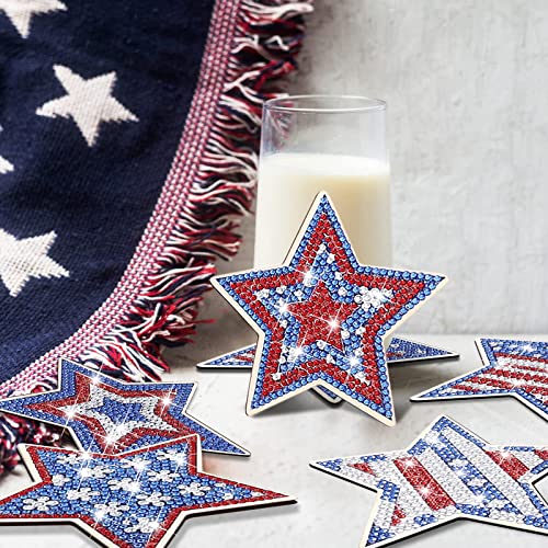 10 Pcs Independence Day Star Shaped Patriotic Diamond Painting Coasters Kits Diy America Flag Independence Day Star Diamond Painting Coasters For Beginners Adults And Kids Art Craft Supplies Gift #TOP6
