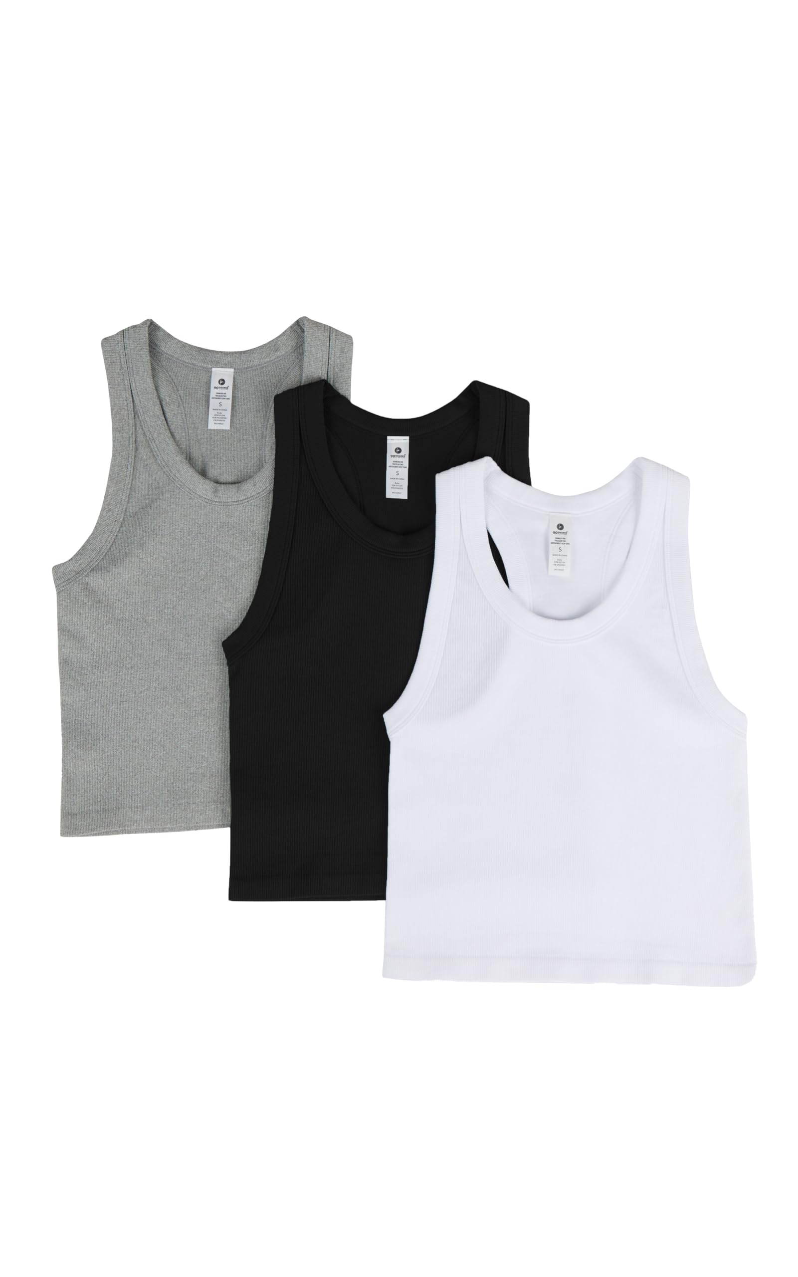 90 Degree By Reflex Womens Seamless Tank Ribbed Fitted Racerback Hip-Length Top 3 Pack