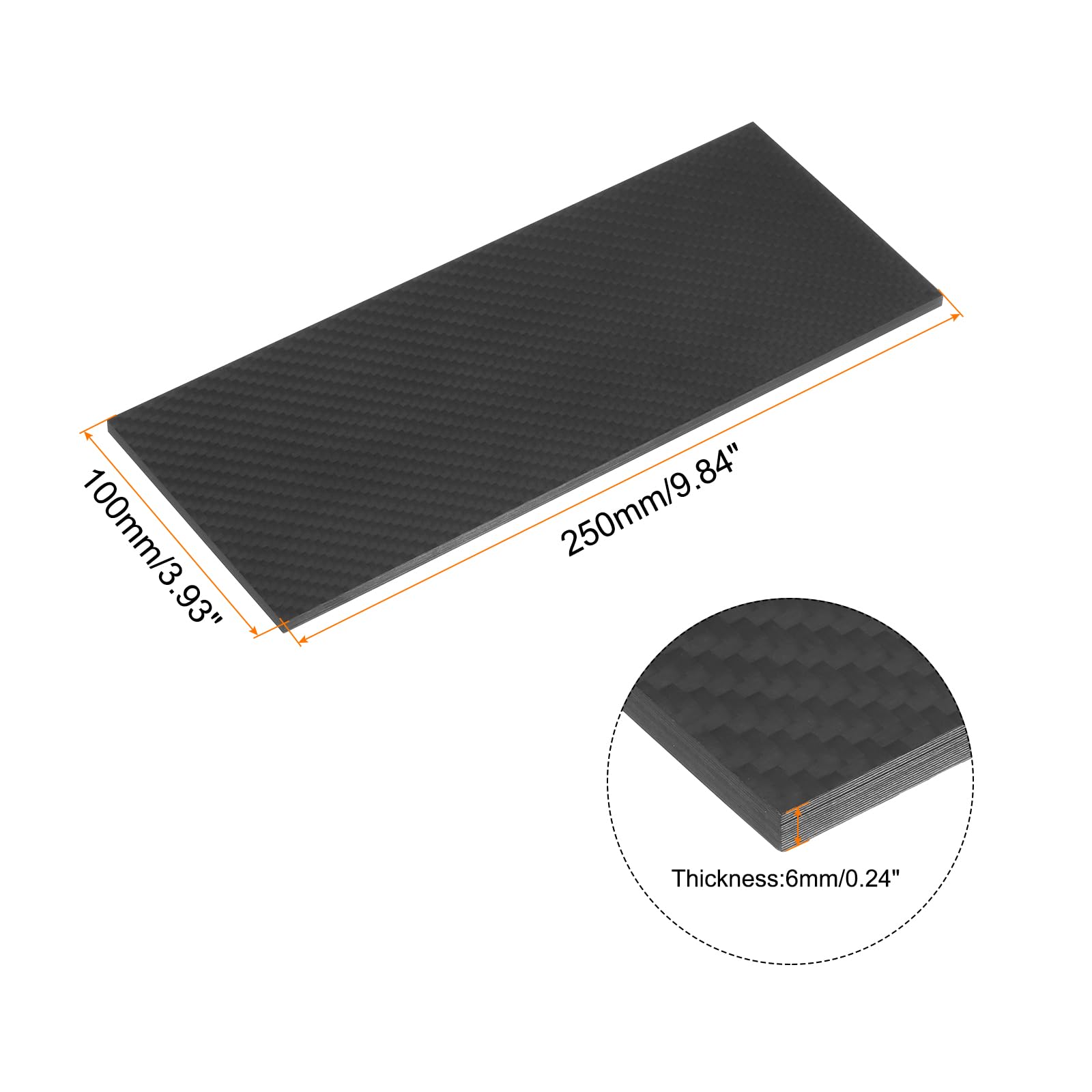 QUARKZMAN 1 Pc Carbone Fibre Feuille 250 × 100 × 6mm Mat Surface Pultrudé Plat Carbone Fibre Planche Plaque Sergé Tissage Panneau Feuille pour Cerfs-volants RC Avion