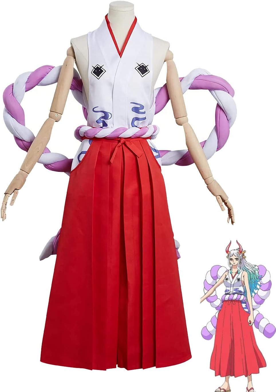 Anime Cosplay Costume One Piece Yamato Dress Kimono Outfits Halloween Party Uniform Suits with Big Waist Rope (X-Small) Red