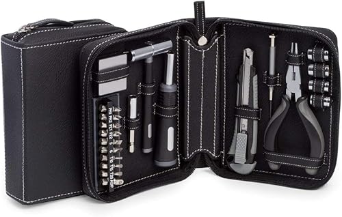 Bey-Berk International BB413 - Juego de herramientas en estuche de piel sintética, color negro