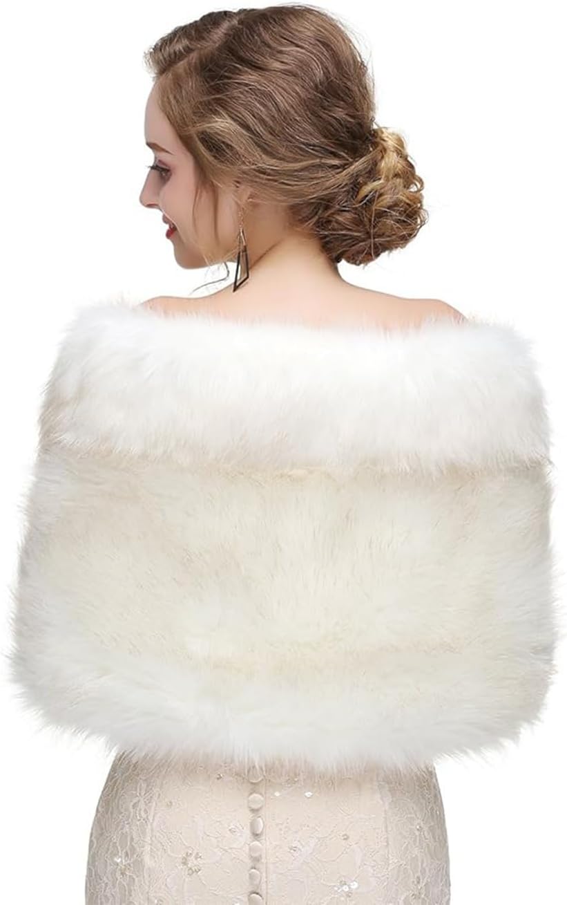 Women's Faux Fur Shawl Wrap Coat - Winter Warm Imitation mink fur Jacket & Elegant Fur Cape for Women, Soft Artificial mink Bridal Wedding Party Outerwear - Image 5