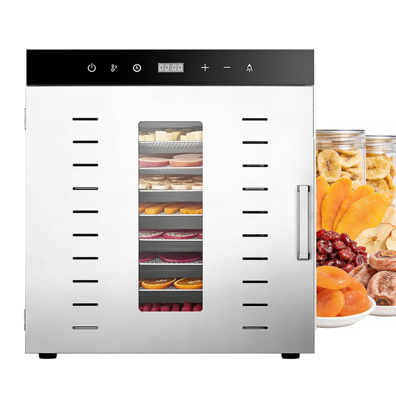 Deshidratador De Alimentos De Acero Inoxidable, Deshidratadora De Frutas, Temporizador 24h, Temperatura Regulable De 30 a 90 °c, para Frutas, Carnes, Verduras