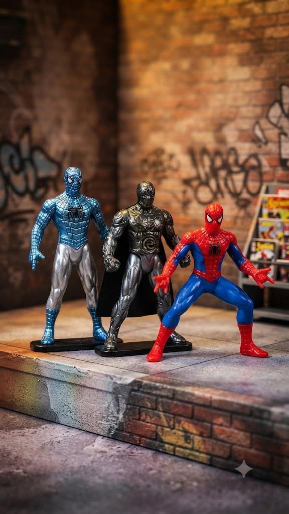 pmw - Spider-Man Action Figure Set, Pack of 3, Multicolour | Classic & Variant Suits, Collectible Figurines, Marvel Characters, Display Ready, Kids & Collectors-image-24