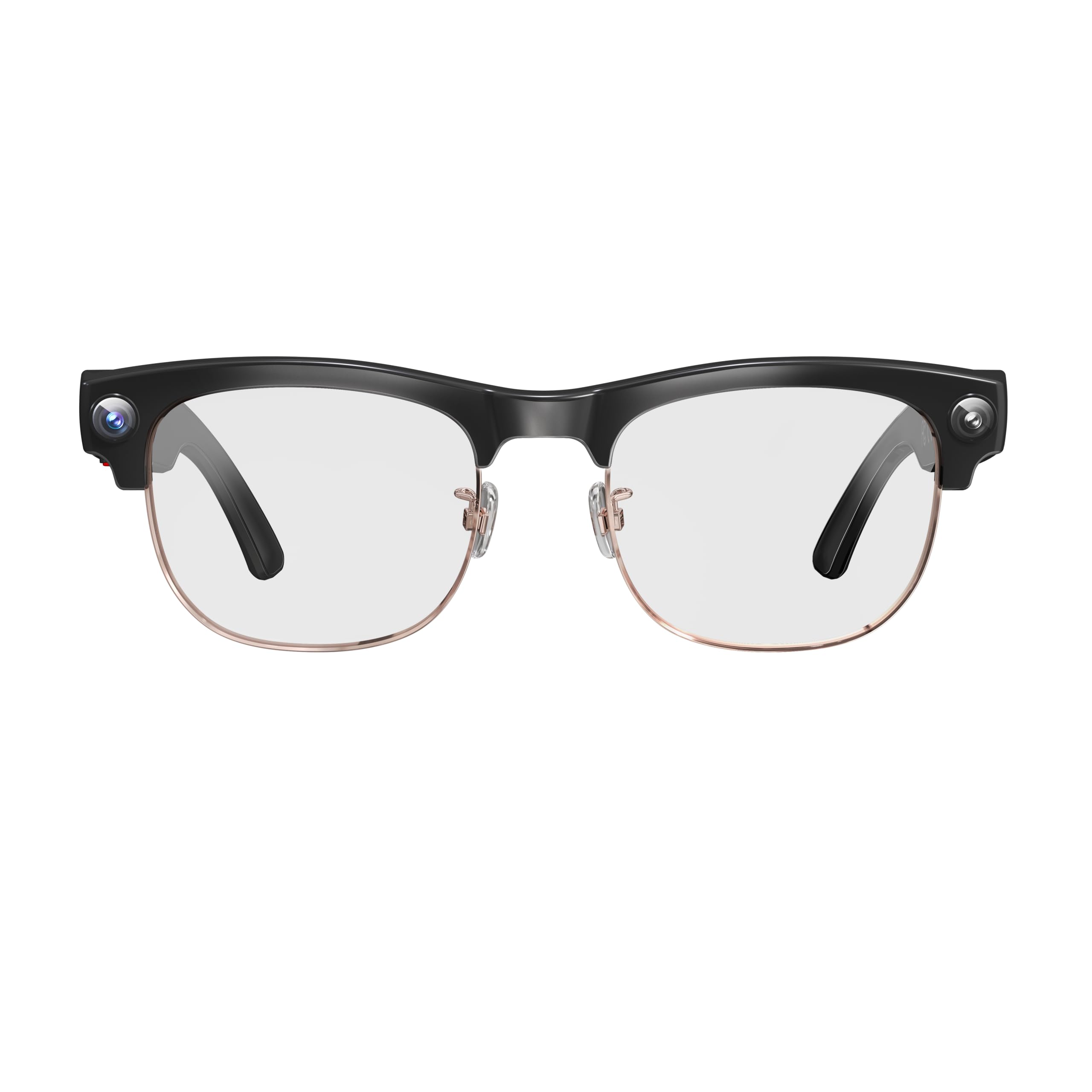 Smart Glasses App-Enabled Eyewear Black Semi-Rimless Frame with Dual Camera Bluetooth Connected Wearable Technology