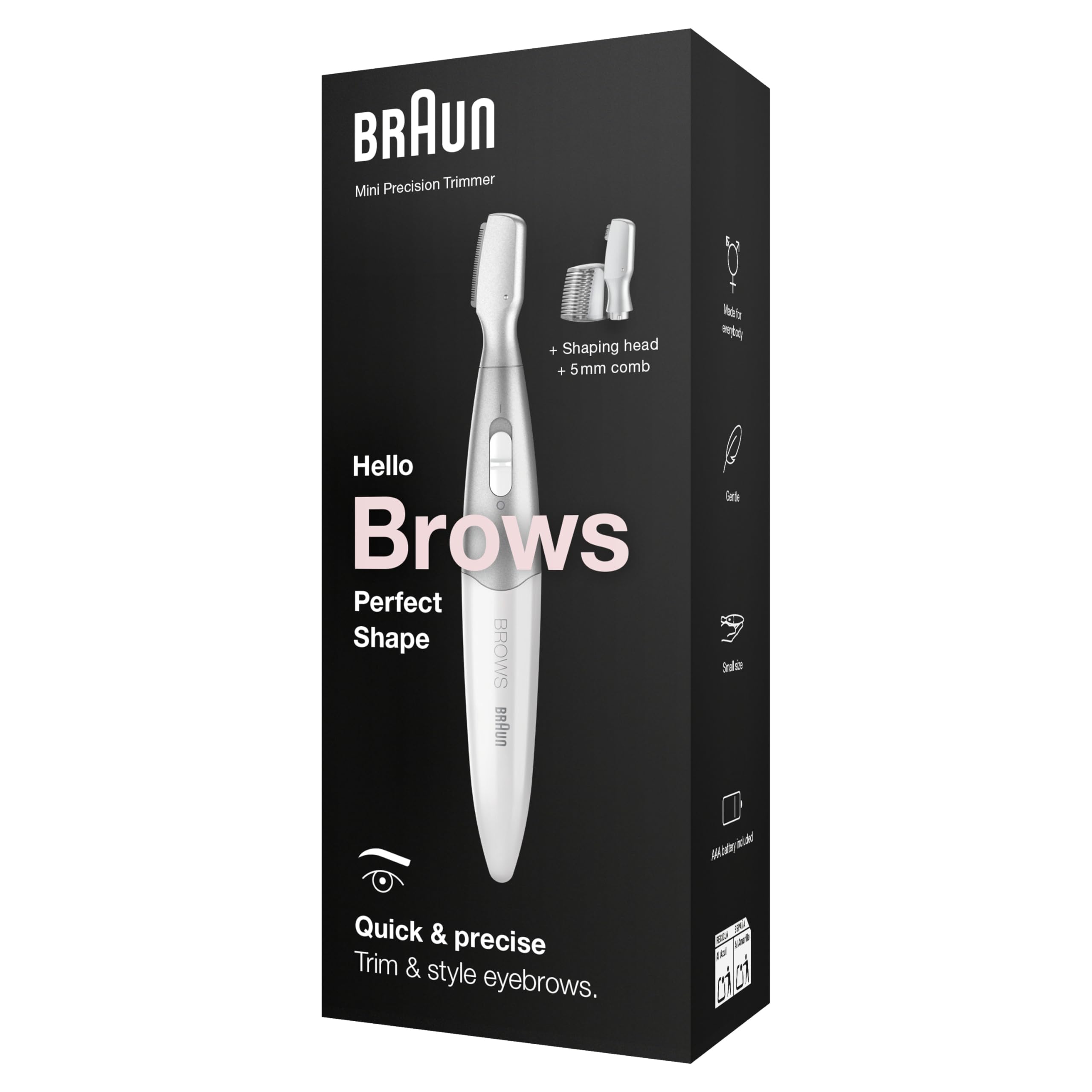 Braun Fg1106, Mini Rifinitore di Precisione per Le Donne, Styling e Definizione delle Sopracciglia, Strumento di Definizione dei Contorni, Depilazione Viso in Viaggio o Fuori Casa