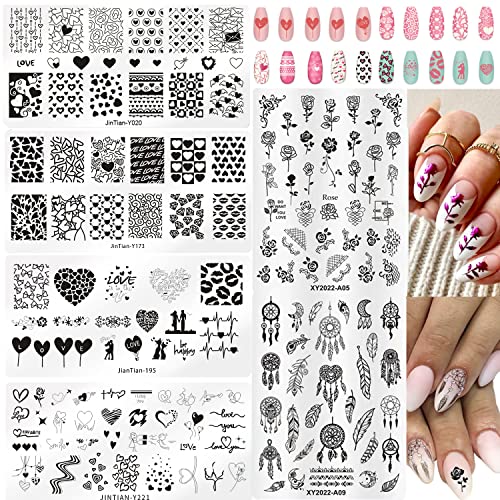 6 Pcs Nail Stamp Plates Valentine's Day Theme Nail Art Stamp Templates Set Diy Print Manicure Tool Nail Art Decorations For Valentine's Day #TOP10
