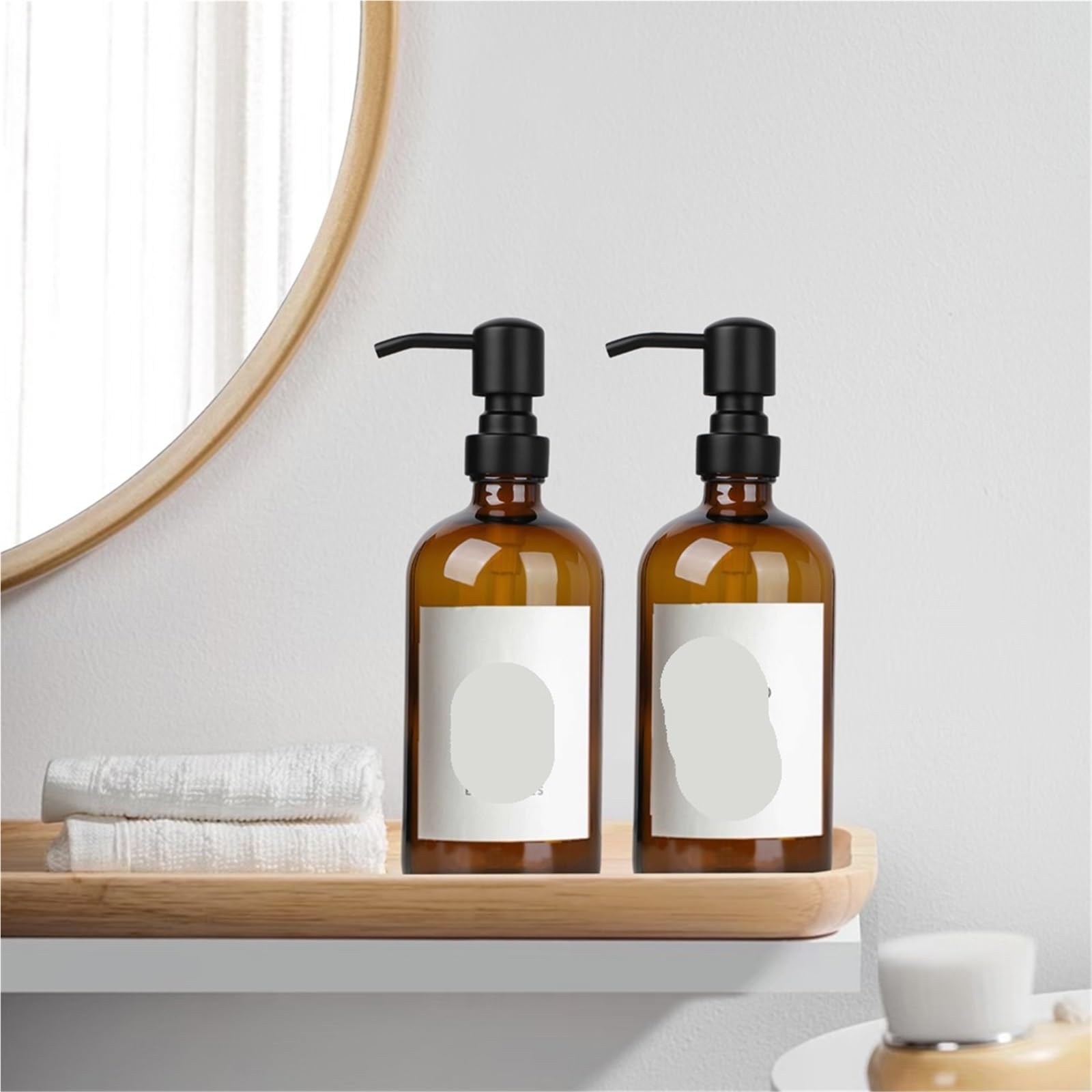 Dispenser di sapone in vetro ambrato con pompa nera, mano liquida for bagno, piatto da cucina, 2 pezzi 16 Oz 500 ml(Silver pump)