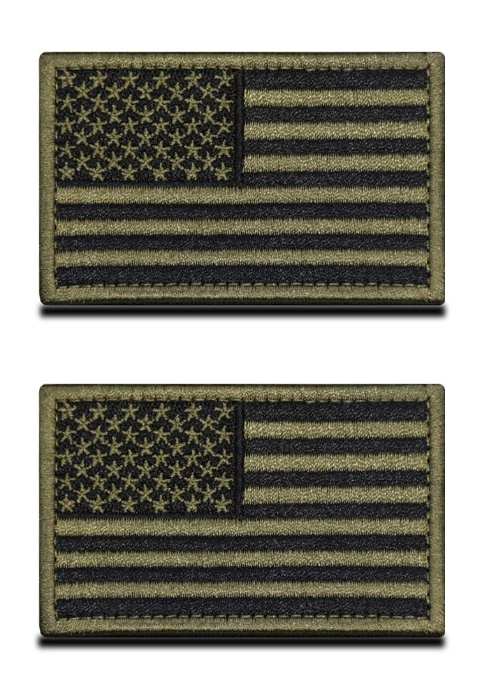 Zcketo 2 Pieces Dark Green Embroidered US USA American Flag Patch Tactical Hook & Loop Fastener Emblem National Patch for Clothes Uniform Armband Airsoft Jacket Jean Vest