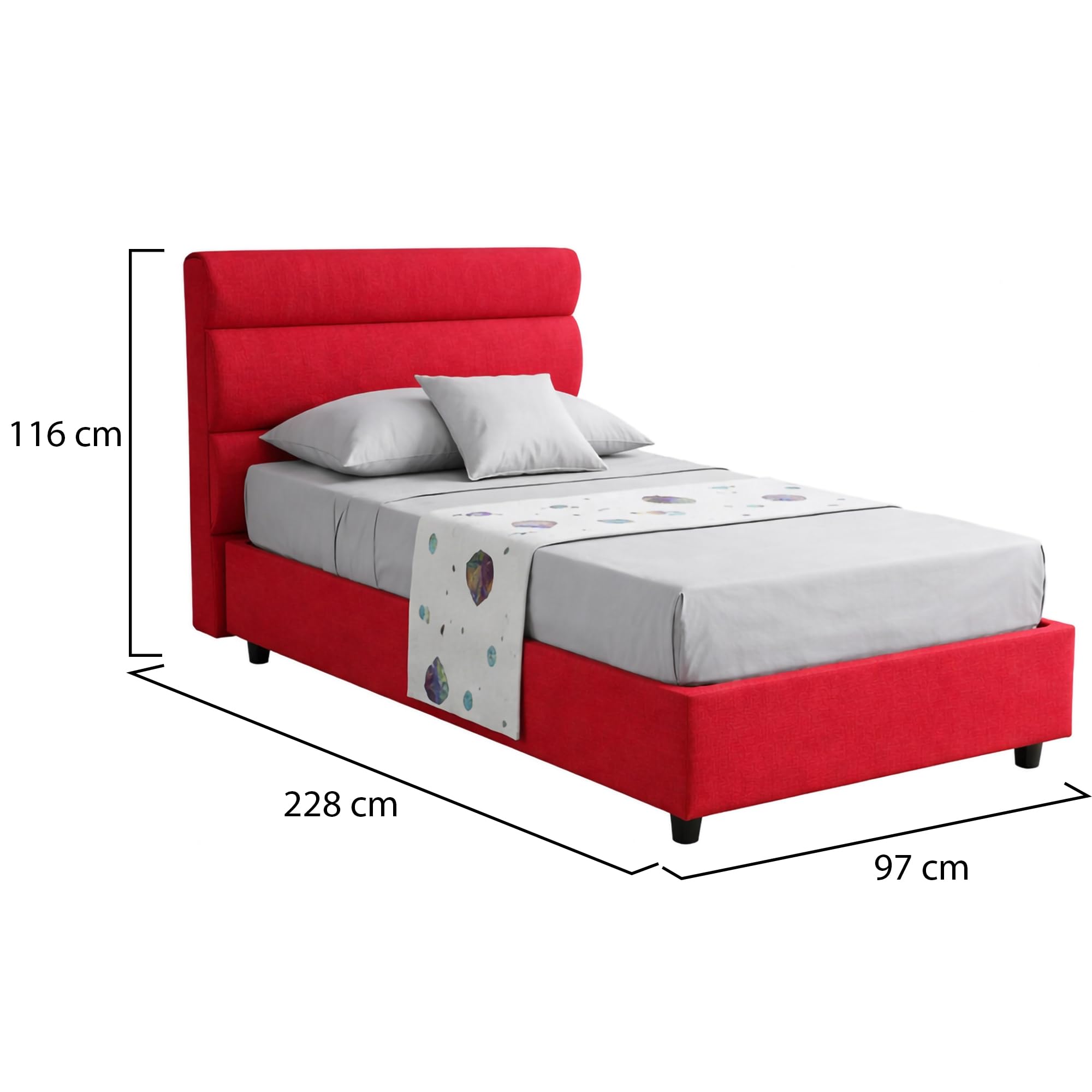Dmora Cama Individual Tilde Color Rojo desenfundable contenedor, tamaño colchón 80 x 200 cm, Fabricado en Italia