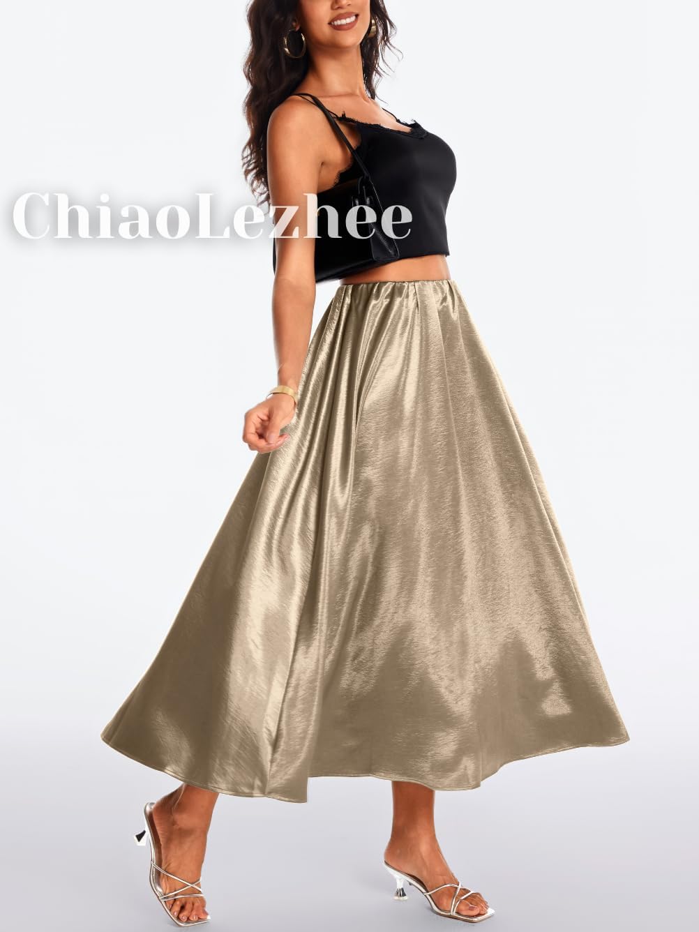 Women's Heavy-Drape Satin Maxi Skirt, Elastic High Waisted A-Line Formal Skirts for Special Occasions - Image 7