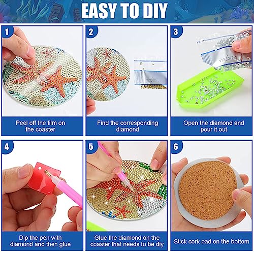 Image of HASTHIP 8 Pcs Diamond Painting Coasters Kits,Exquisite Diamond Painting Coasters With Holder,Diy Art And Crafts For Adults Kids Style B Acrylic
