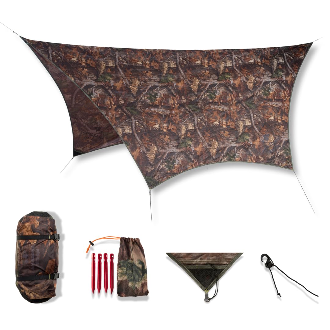 AMAZONAS Ultra-Light Traveller Tarp Forest 650 g, Dimensioni Confezione 25 x 10 cm, Protezione dalle intemperie, Effetto Mimetico
