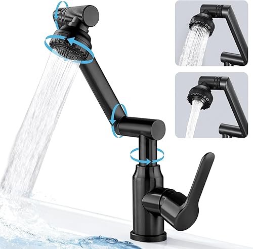 Grifo giratorio de 1080 grados para fregadero de baño, grifo de un solo agujero, grifo giratorio ajustable de un solo orificio con rociador